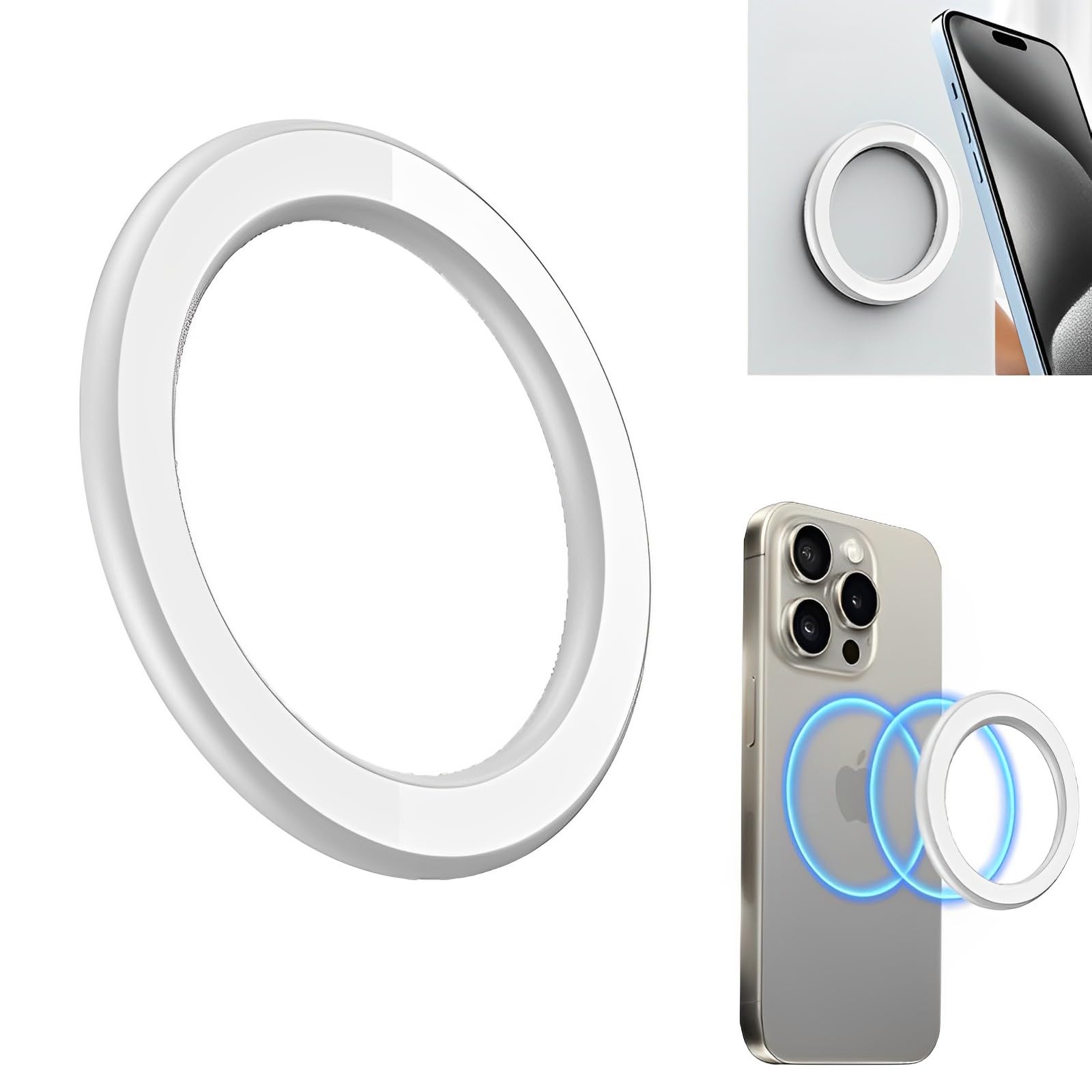 SZJLDS Magnetic Ring Holder for iPhone 12/13/14/15, White, Mag-Safe Wall Sticker, Cell Phone Grip