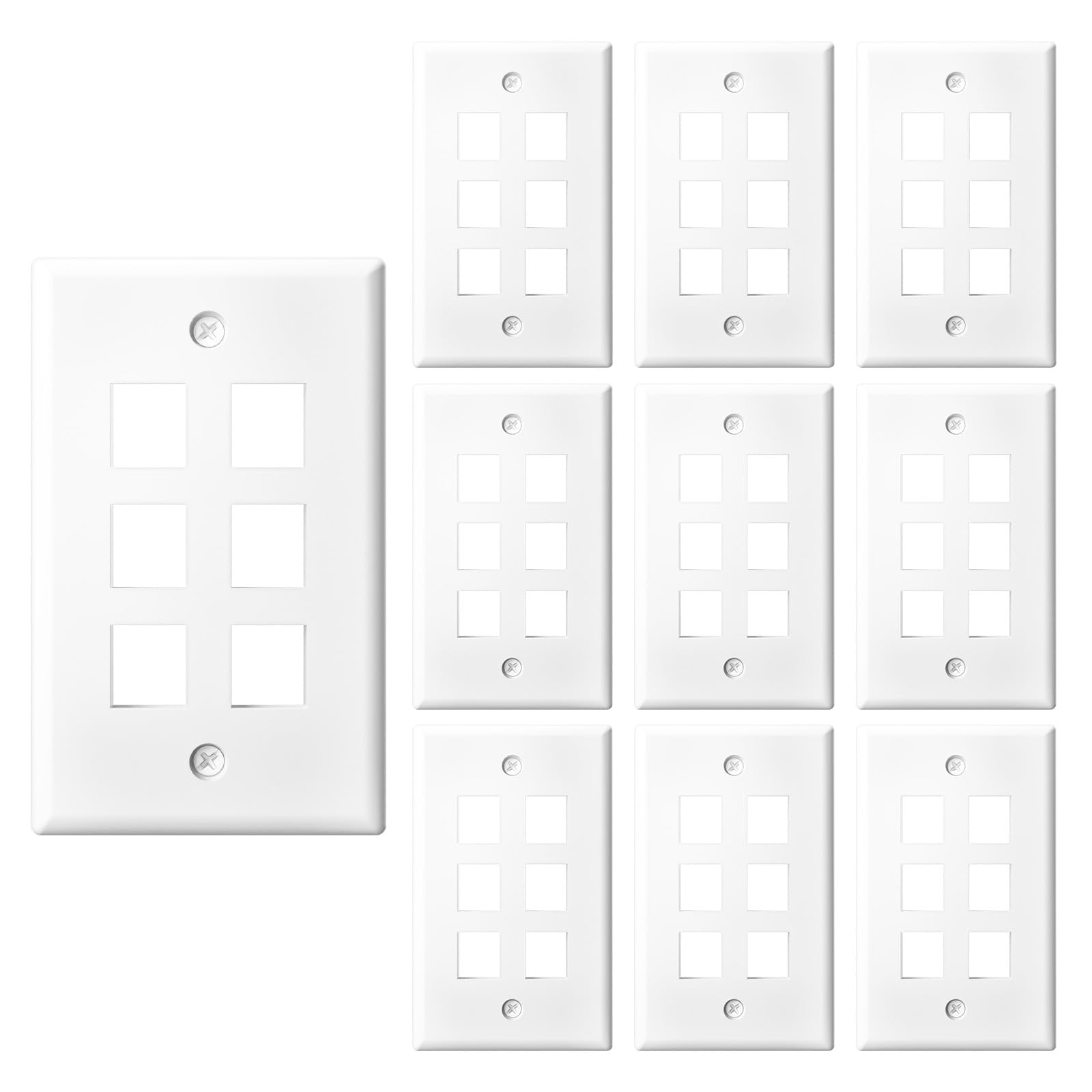 Photo 1 of VCE Keystone Wall Plate 6-Port (UL-Listed), Single Gang Ethernet Wall Outlet Cover for RJ45, HDMI, Coax, Banana, Blank Keystone, White 10-Pack