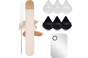 YIISHUIIL Makeup Spatula,Korean Spatula Makeup Stainless Steel Makeup Spatula and Palette Set,Professional Foundation Spatula Facial Cosmetic Makeup Tool (6 Powder Puff +1Spatula+1 Rectangle Palette).
