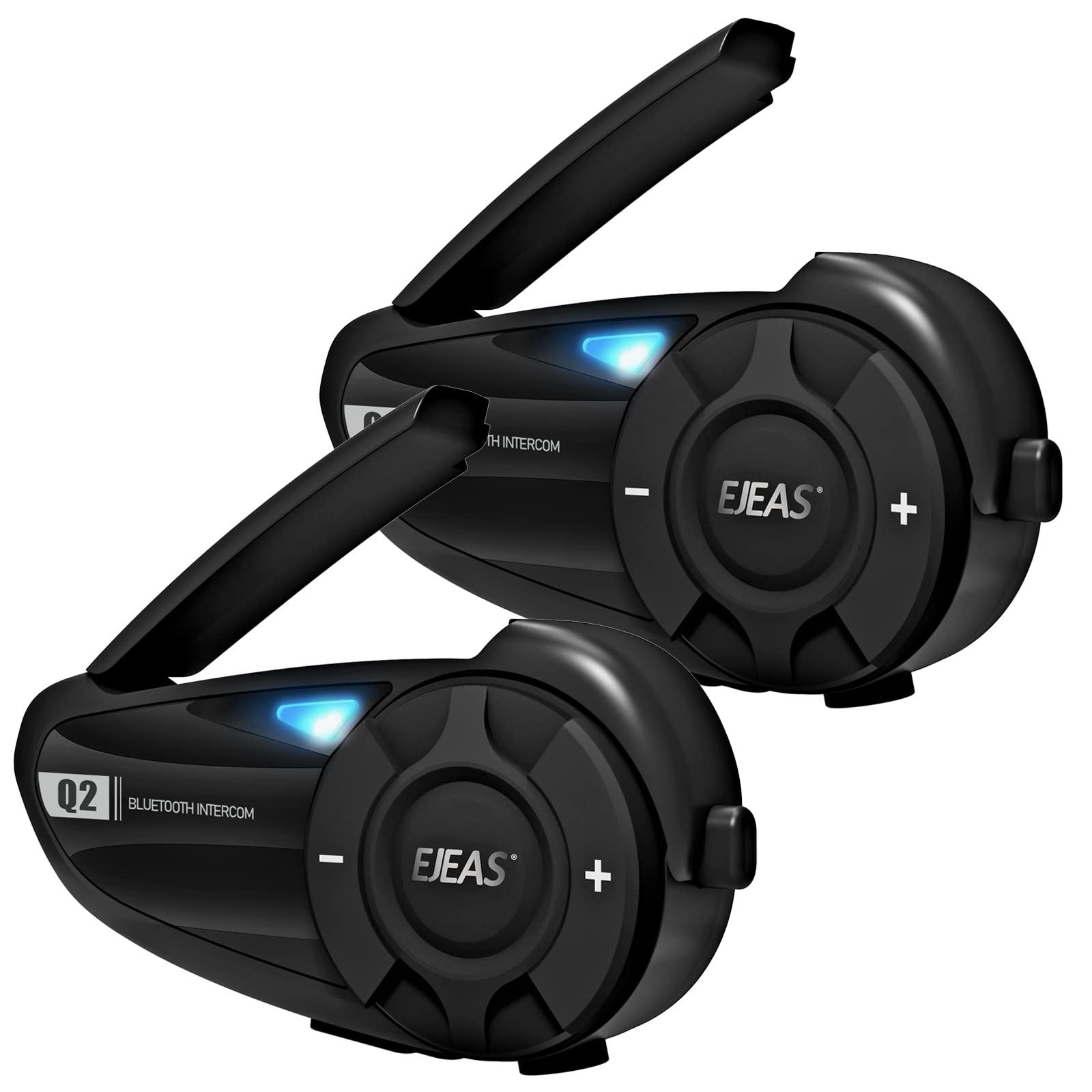 EJEAS Q2 Motorcycle Intercom, Motorbike Helmet Bluetooth 5.1 Headset with FM and CVC Noise Reduction, Good Sound Quality and Stable Connection for 2 Person Full Duplex Intercom (2Pack)