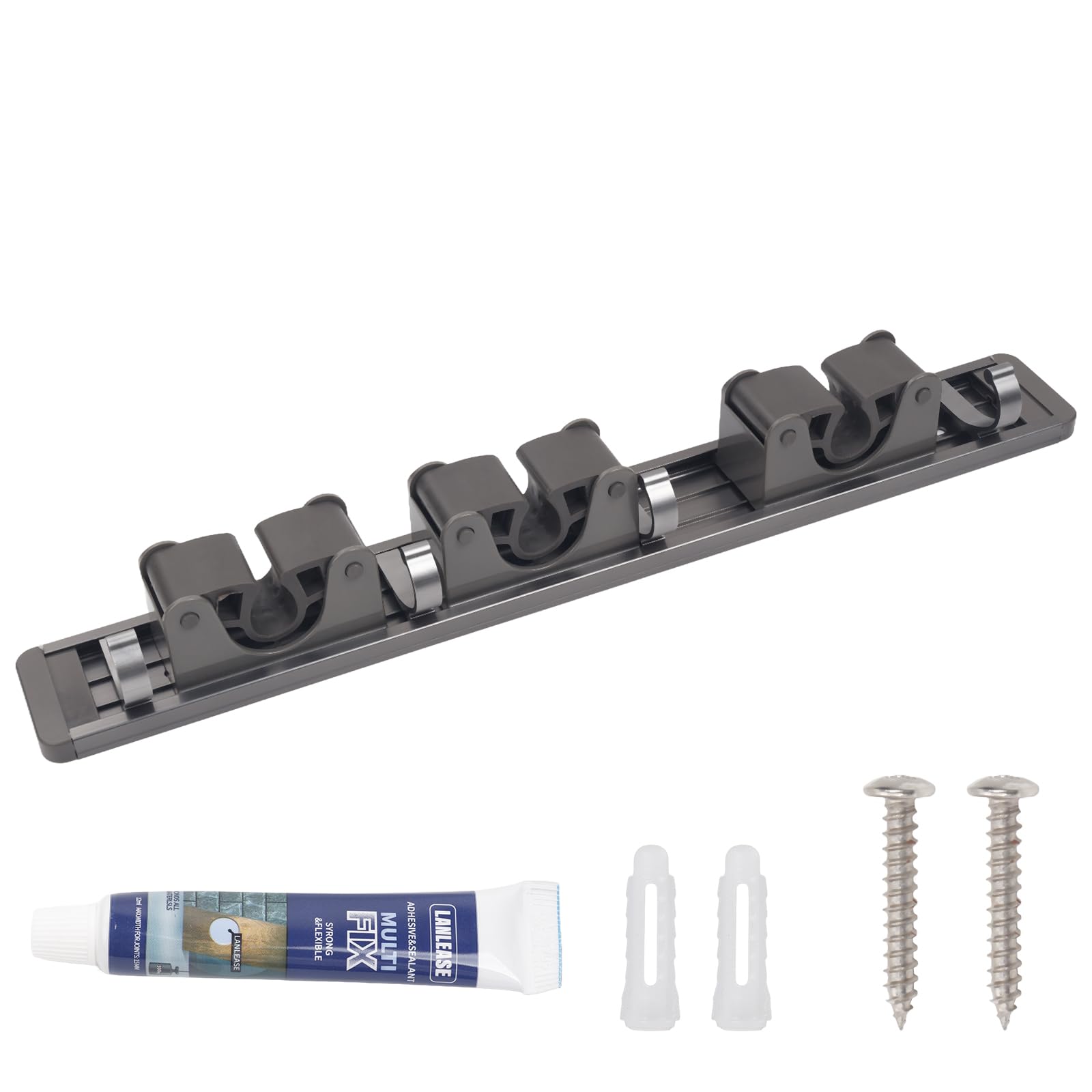 Andux Broom Mop Holder Broom Storage Wall Mounted Wall Mount Tool Organiser for Kitchen, Bathroom Garage Garden Broom Storage Wall Tool Rack TBJ-01 (Black,3 slots 4 hooks)