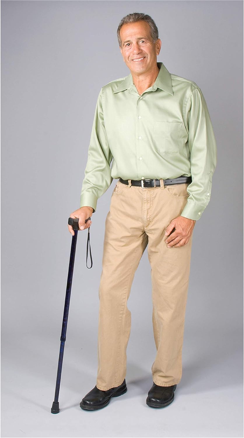 Carex Soft Grip Walking Cane with Strap, Anti-Slip Walking Cane for Easy Maneuvering, Walk Stick for Seniors & Adults with Added Support and Adjustable for Balance, Supports up to 250 lbs, Blue Marble