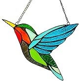 Hummingbird Stained Glass Window Hangings, Birds Stained Glass Decorations,Bird Suncatcher for Window Decor Hummingbird Gifts for Mom,Bird Lovers