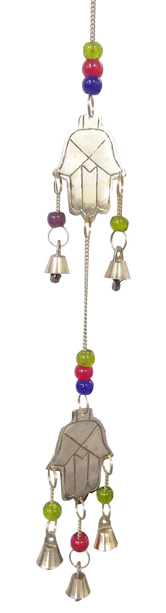 Purpledip Brass Wall Hanging 'Hamsa, Hand Of Fatima': Good Luck Wind Chime (11831)