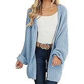 Maroway Womens Cardigan Solid Color Long Sleeve Open Front Chunky Knit Sweater Outwear