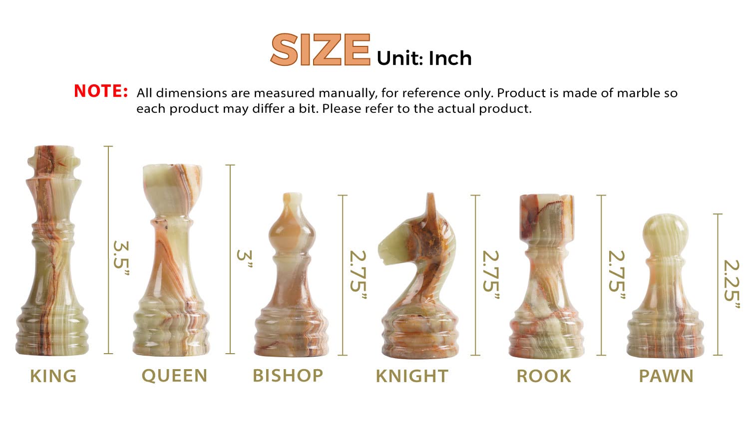 Radicaln Marble Chess Figures 3.5'' Inches White and Green Handmade Marble Chess Pieces for Board Game Figures & Board Travel Set