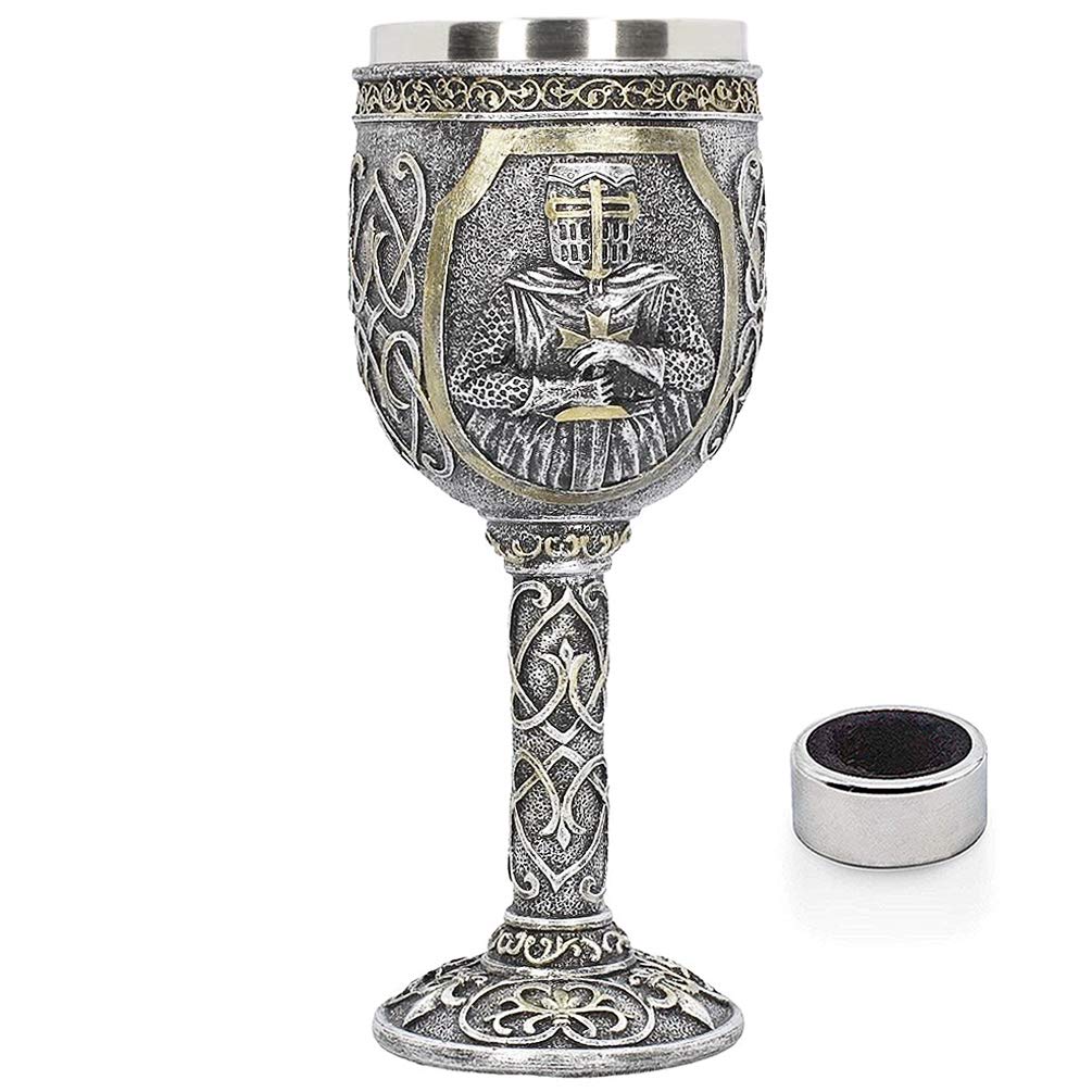 Photo 1 of Medieval Viking Knight Chalice Wine Goblet Gothic Metal Cup Drinking Vessel with Wine Drip Ring for King/Queen's Party Decorations Wedding Prop