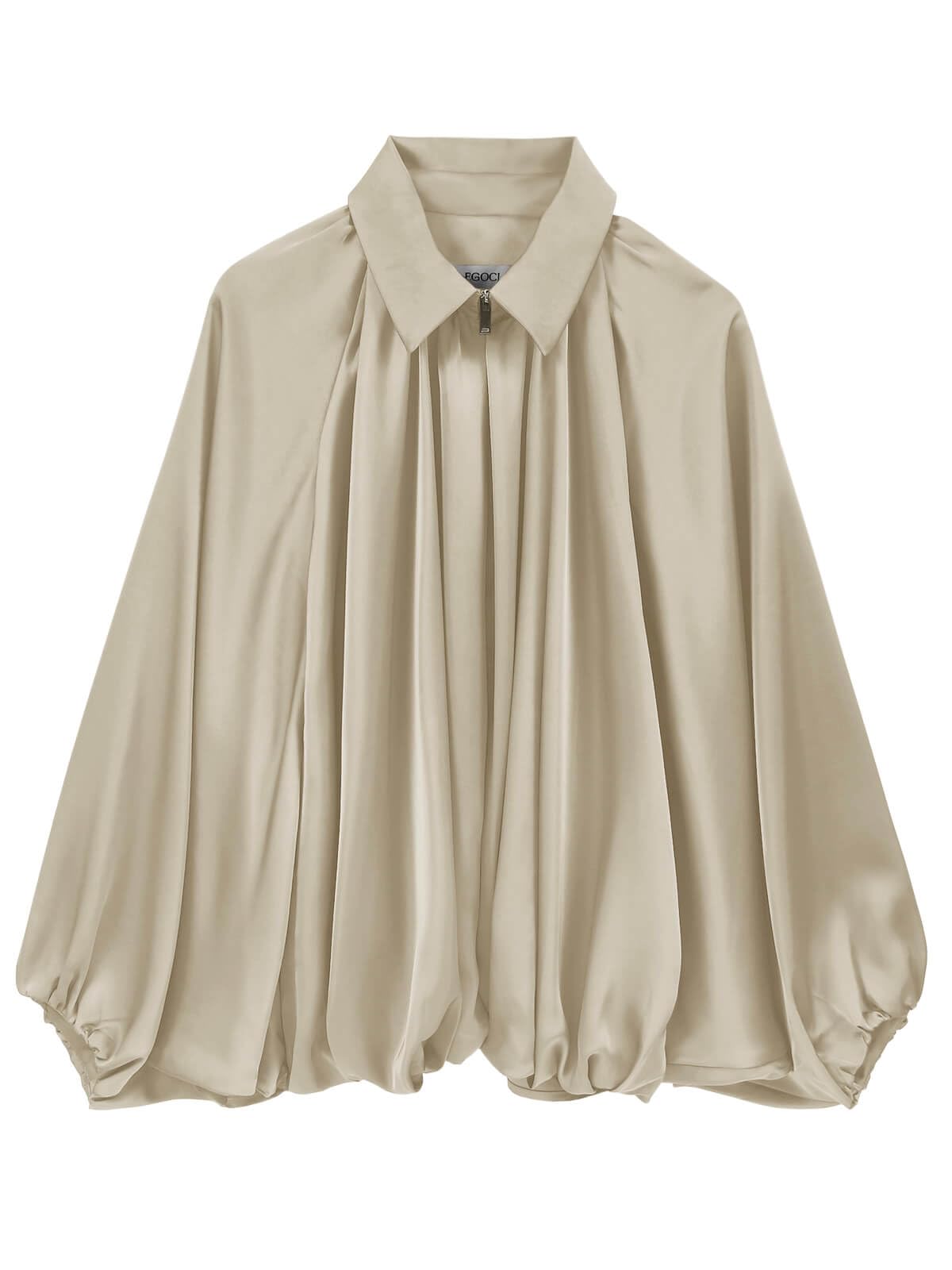 Photo 1 of EGOCKAL Womens Satin Puffed Bomber Jacket Oversized Batwing Sleeve Lapel Collar Pleated Zip Up Outerwear Shirts