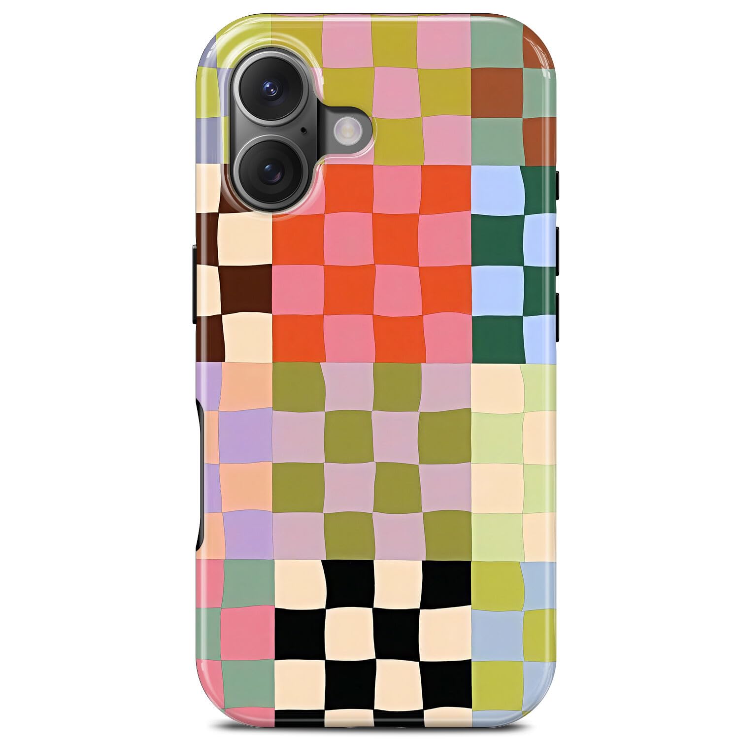 Colorful Checkered Phone Case for iPhone 16, Compatible with Magsafe, Trendy Cute Gingham Aesthetic Fun Magnetic Slim Shockproof Protective Women Girl Cover Case