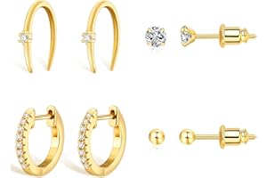 Supneer Women Gold Hoop Earrings Cartilage Small Huggie Hoop Ball Stud Earrings Set Tiny Horseshoe Earrings Hypoallergenic Lightweight Piercing