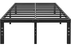 HOBINCHE 16 Inch Queen Size Bed Frame - No Box Spring Needed Heavy Duty Black Metal Platform Mattress Foundation, Non-Slip Noise Free Easy Assembly Steel Slats Bedframes with Cleance Storage