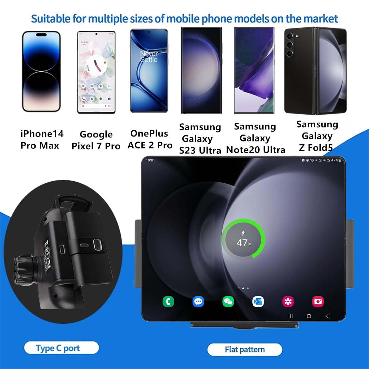 DearHot 15W Qi Wireless Car Charger Mount Holder Compatible for Samsung Galaxy Z Fold7 Fold6 Fold5 Fold4 Fold3 Fold2 Fold 4.3in-6.9in Phone Auto Clamp Fast Charger