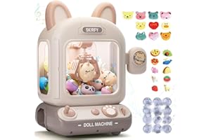 Skirfy Mini Claw Machine for Kids,Vending Machine, Prize Dispenser Toys for Girls and Boys, Electronic Game for Party Birthdays Includes 32 Mini Toys(Brown)