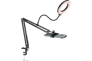 TomGear Overhead Phone Camera Mount with Ring Light,Adjustable Suspension Boom Scissor Arm Stand,Compatible with iPhone Webcam Camera for Live Stream/Video Recording/Lighting/Photography/Makeup