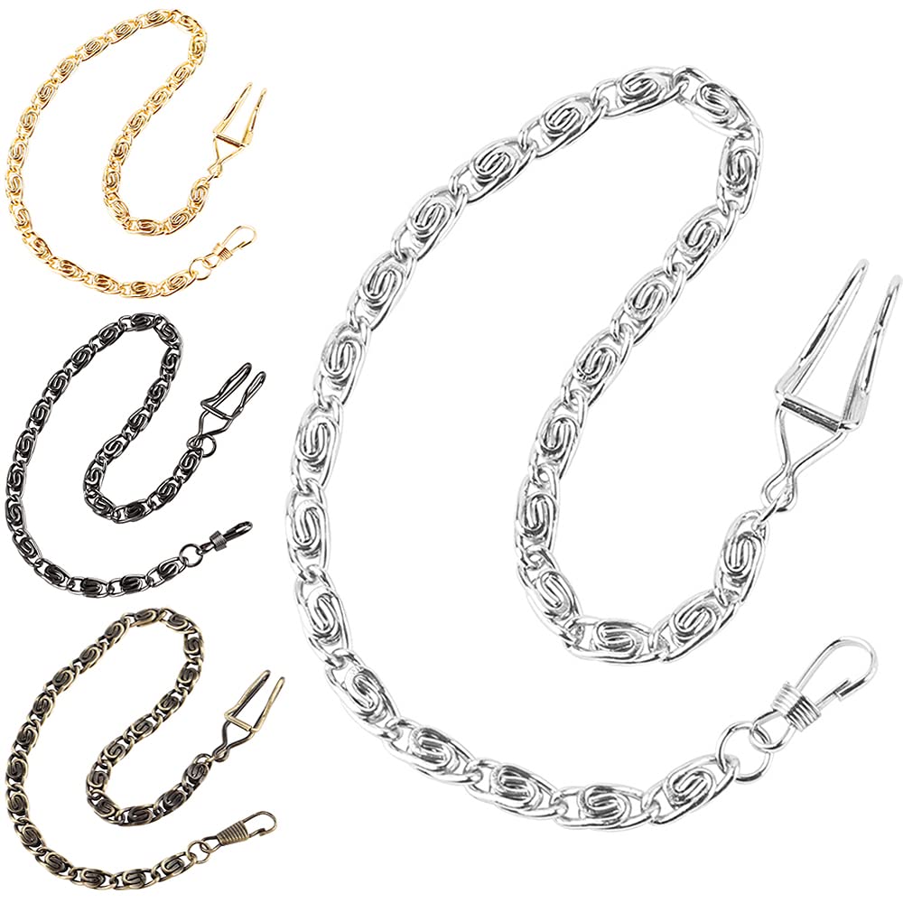 Tiong Silver Clip Pocket Watch Chain Vintage Metal Alloy Chain Accessory for Your Pocket Watch