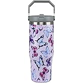 Heqianco Butterfly Gifts for Women 30oz Tumbler with Handle Butterfly Cup Insulated Tumblers with Flip Straw and Top Handle Stainless Steel 30oz Coffee Mug