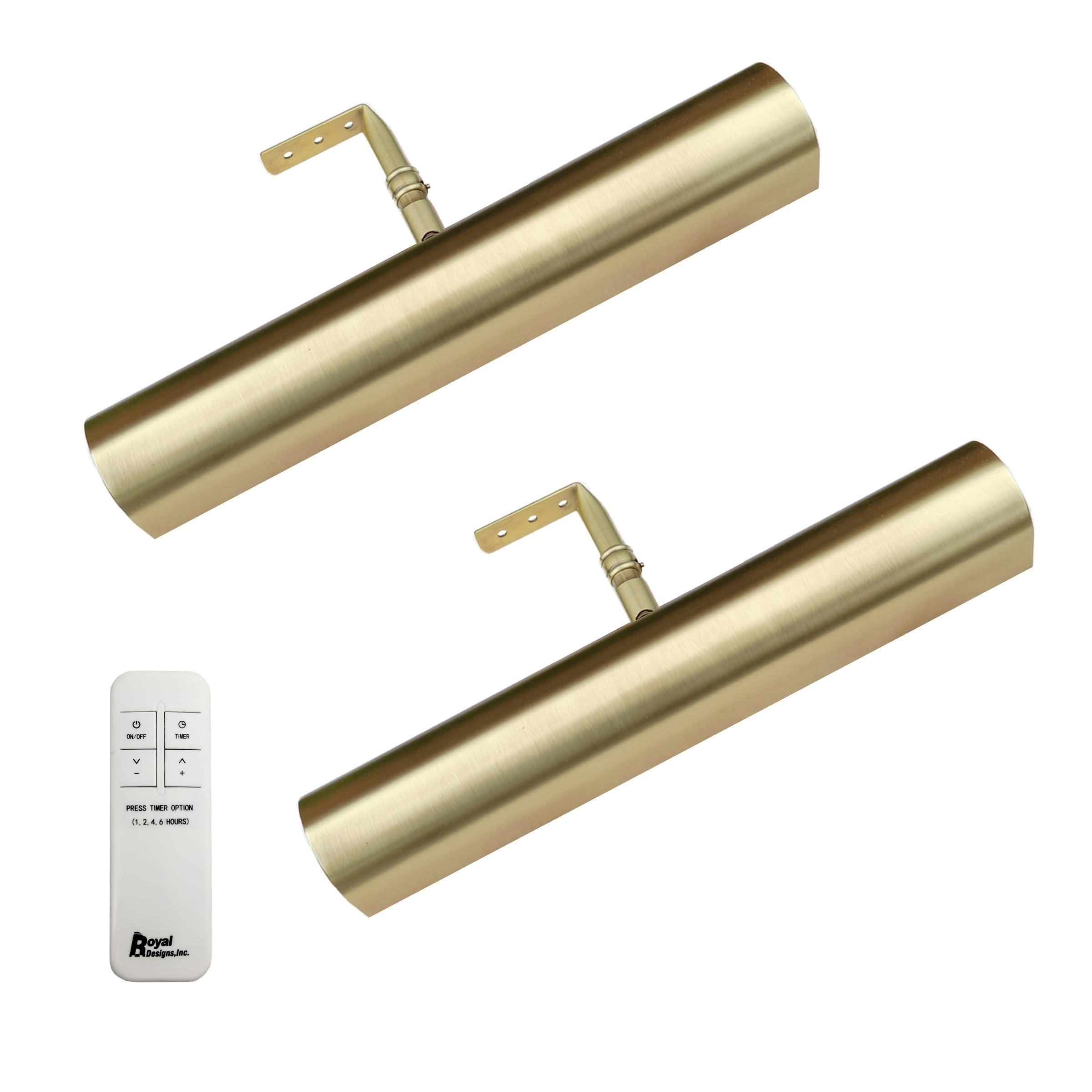 Photo 1 of Royal Designs, Inc. Cordless Remote Control LED Picture Light, Dimmable with Timer Function, Brushed Satin Brass, 10.75 Inches, 2 Pack