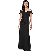 Alex Evenings Womens Off The Shoulder Stretch Crepe Dress with Fishtail Back, Floor Length Mother of The Bride Dress