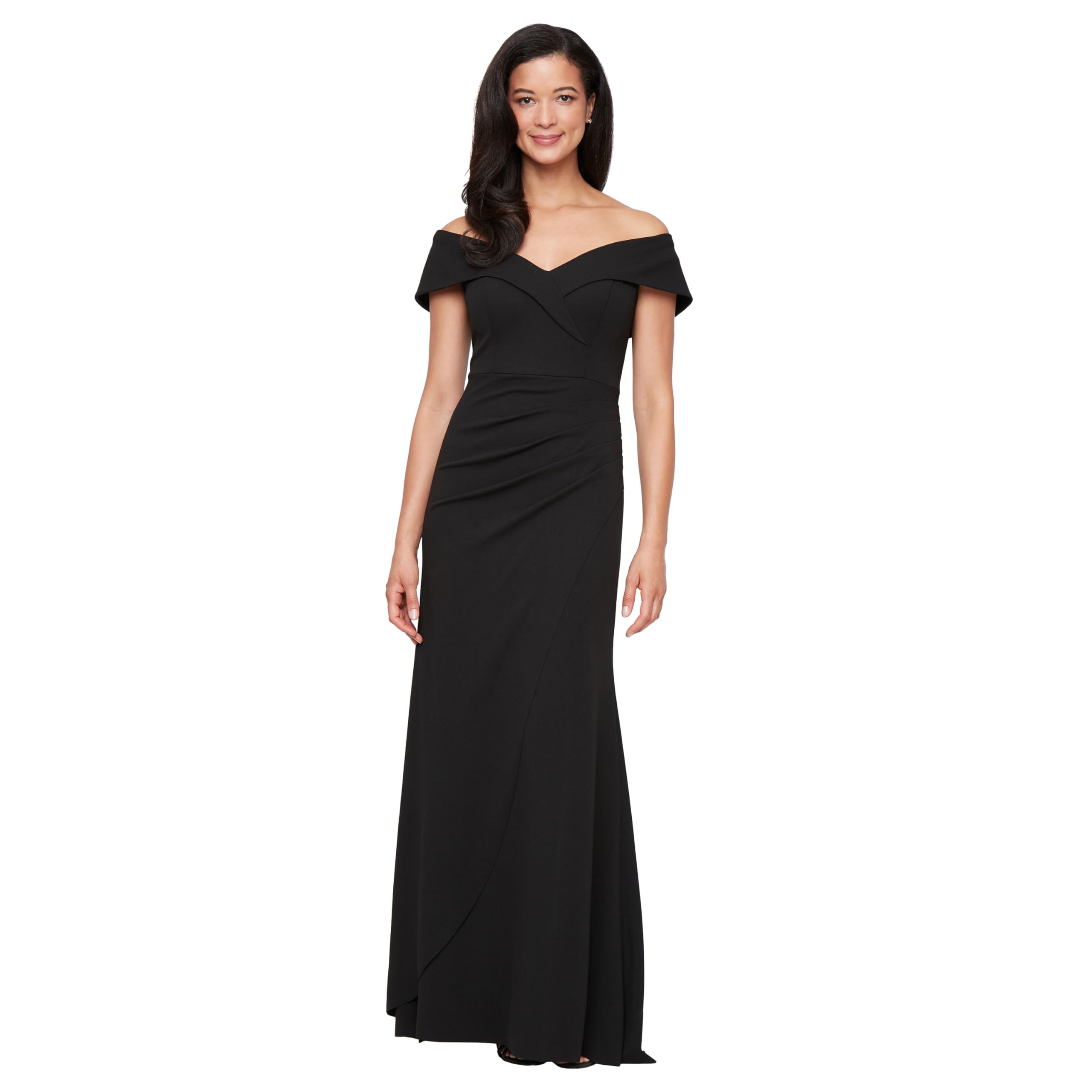 Photo 1 of Alex Evenings Women's Petite Long Off The Shoulder Dress, Black Crepe SIZE 14