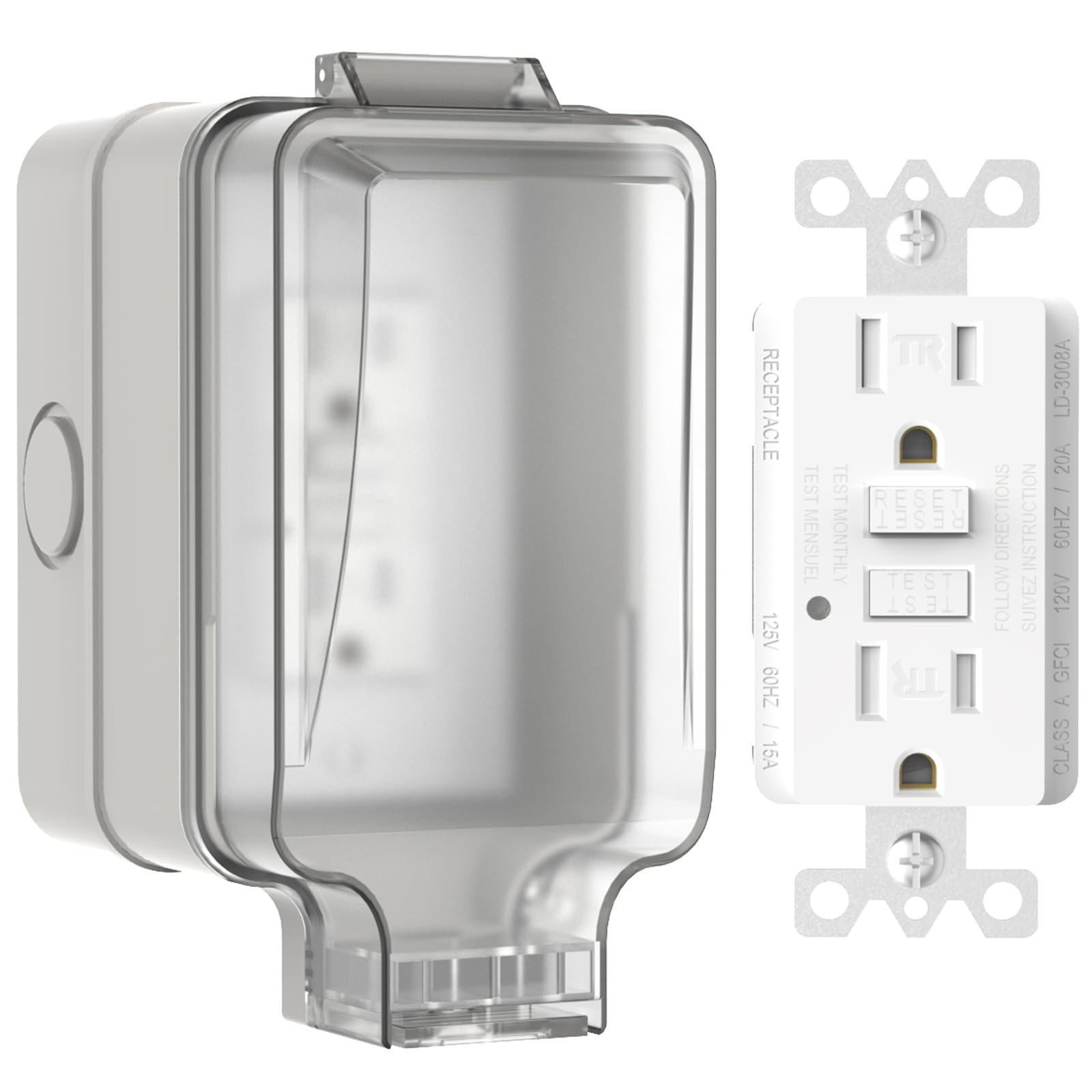 Photo 1 of 15A GFCI Outdoor Electrical Outlet Box, Hilictokt IP66 Waterproof & Lockable Enclosure, NEMA 5-15 Rated with Double Socket – Ideal for Gardens, Yards, Sports Fields (UL Listed)