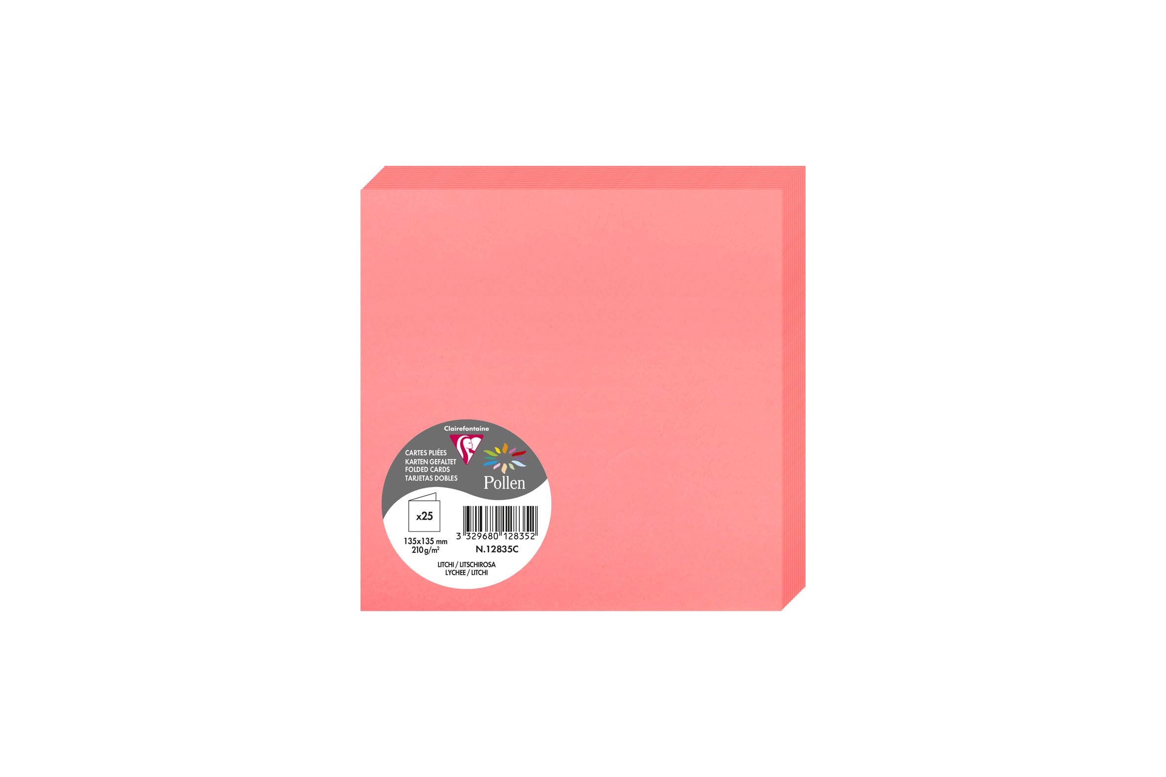 Clairefontaine 12835C Pack of 25 Double Cards Square format 13.5x13.5cm 210gsm Lychee Invitation Cards Event Correspondence Pollen range Smooth Premium Paper