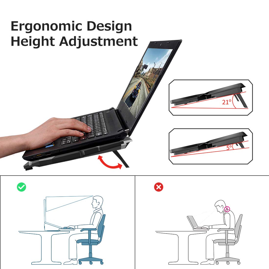 Laptop Cooling Pad, Laptop Cooler with 6 Quiet Led