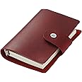 AxeWoodz A8 Genuine Leather Journal, Red Handmade Leather Cover Pocket Size Binder Planner, Mini Vintage Leather Planner, 96 Sheets Inner Pages, Loose Leaf 5-Ring with Snap Button Closure