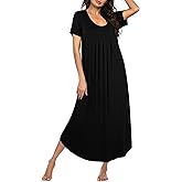Ekouaer Long Nightgowns for Women Plus Size House Dress Short Sleeve Night Gown Pleated Full Length Loungwear S-4XL