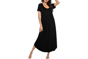 Ekouaer Women's Short Sleeve Long Nightgown Pleated Sleep Dress Soft Nightshirt Sleepwear Lounge Dresses