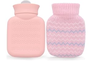 320ml Hot Water Bottle with Knited Cover, Mini Hot Water Bag for Pain Relief, Waist, Back, Neck, Shoulders, Small Leak Proof 