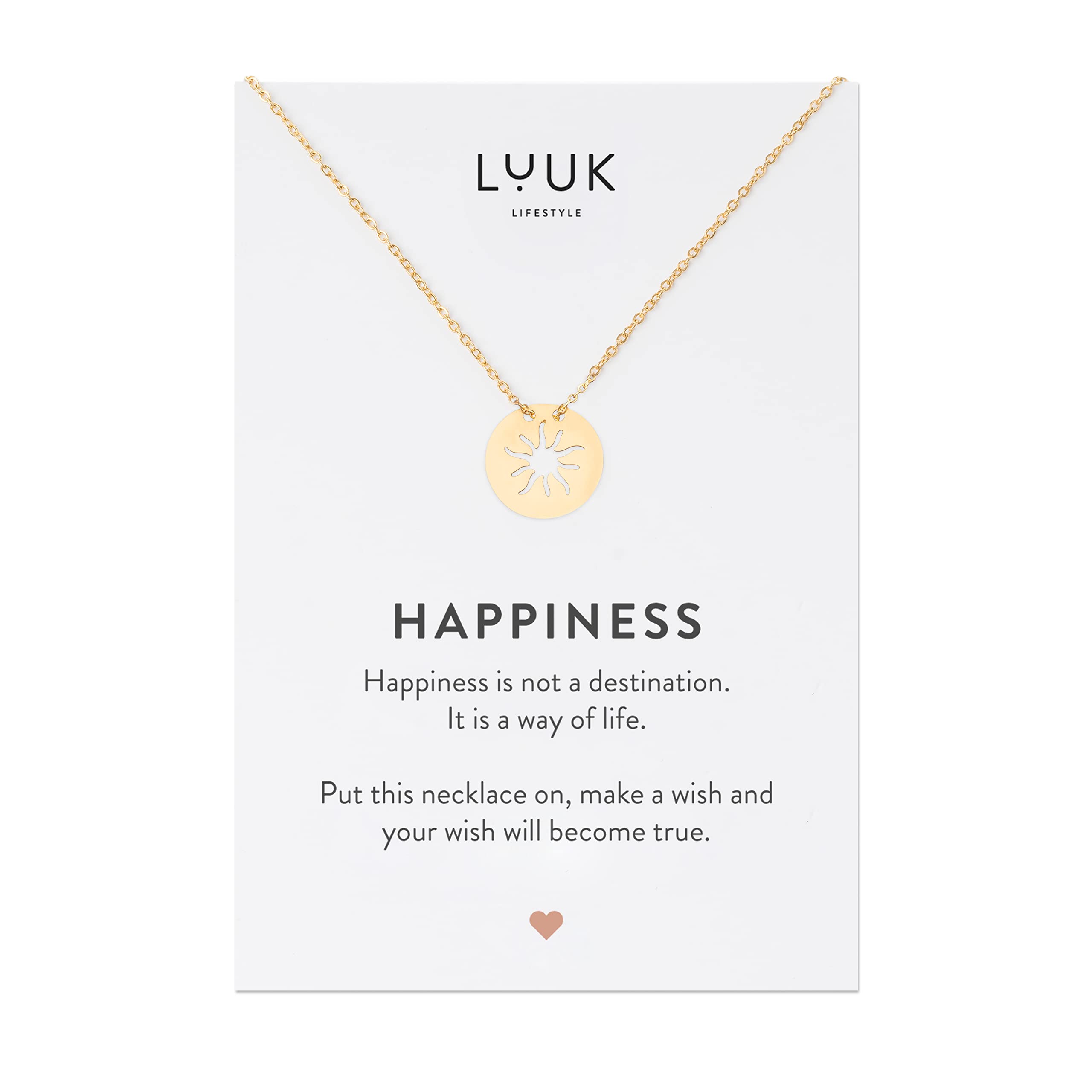 LUUK LIFESTYLE Stainless Steel Pendant Necklace for Women Waterproof 50cm Chain Modern Necklace Gift for Her Gold Sun — image 1