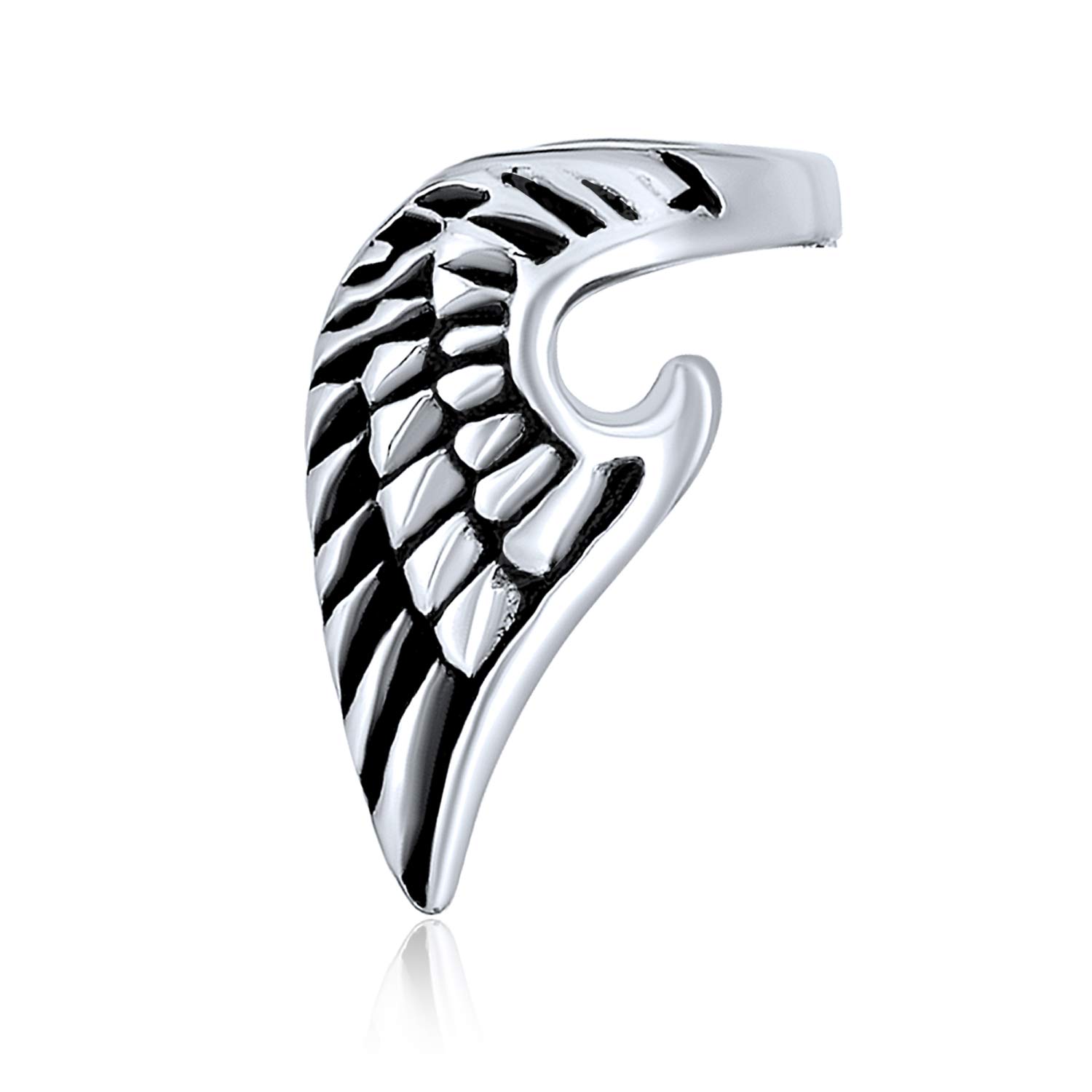 Spiritual Guardian Angel Wing Feather Cartilage Ear Lobe Helix Earring Warp Ear Cuff Clip Unisex Black Oxidized Stainless Steel 1 Piece