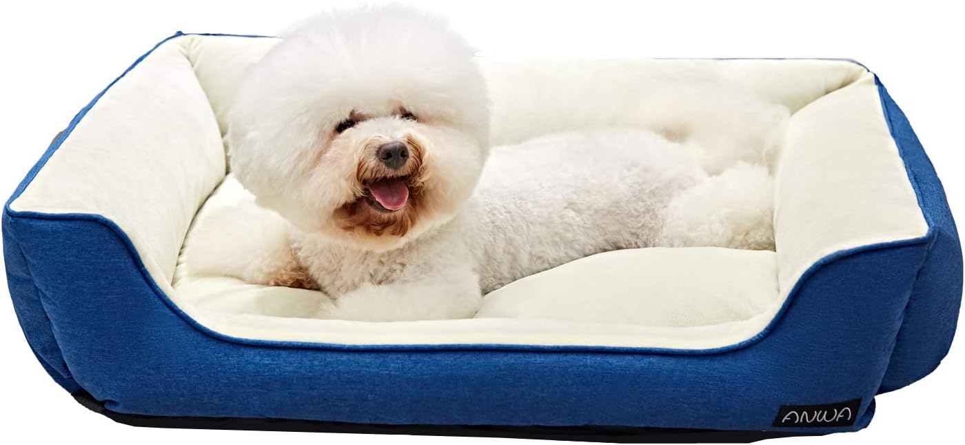 ANWA Dog Bed Pet Bolster Machine Washable Dog Bed with Cozy Plush for Medium and Small Dogs