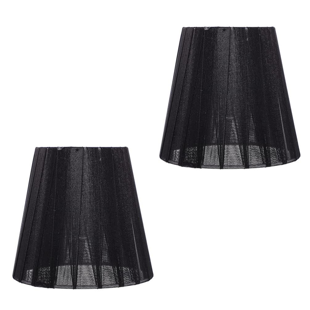 2Pcs E14 Cloth Lamp Shade Modern Chic Chandelier Cover Drum Small Lamp Shades Ceiling Light Wall Lamp Shades for Table Lamp Floor Pendant Light Decorative Black