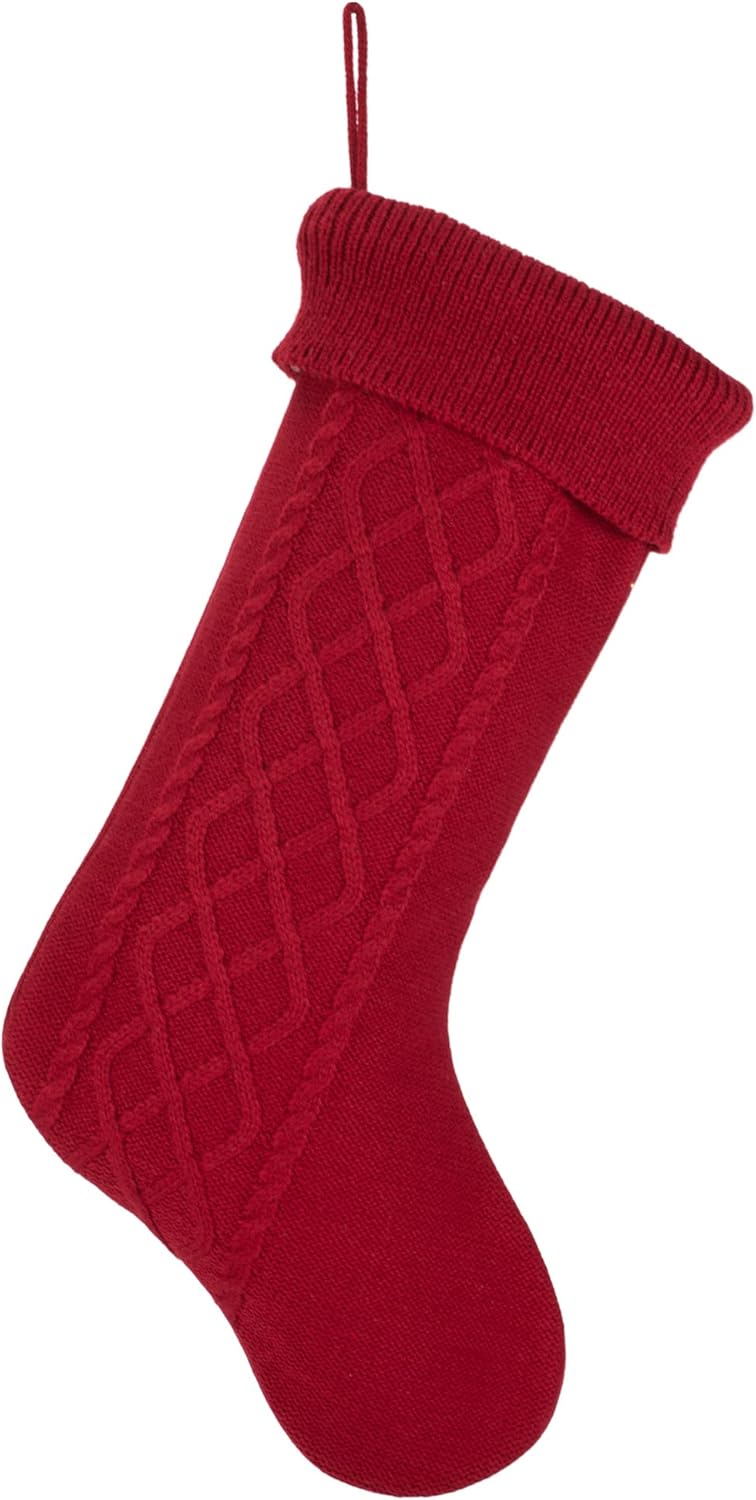Stockings & Holders - Elanze Designs Red 18.5 inch Cable Knit Christmas Stocking with Ribbed Cuff