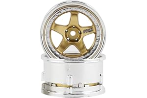 DS Racing Drift Element 1/10 RC Car Drift Rims Wheels, 2PCS Set, 5-Spoke, Adjustable Offset, Fits Yokomo YD MD RD, MST RMX, Reve D RDX, Redcat RDS, HPI, Tamiya TT & More (Gold w/Chrome Lip)