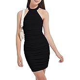EXARUS Girls Bodycon Dress Teen Spaghetti Strap/Short Sleeve/Halter Ruched Dresses Summer Mini Tween Dance Casual 8-14Y