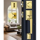 Mensarix Gold Front Door Handle and Deadbolt Set with Modern Exterior Knob | Brushed Brass Front Door Lock Set, Heavy Duty Exterior Door Handle, Front Door Knob, Entry Locksets, Easy Install, Universal