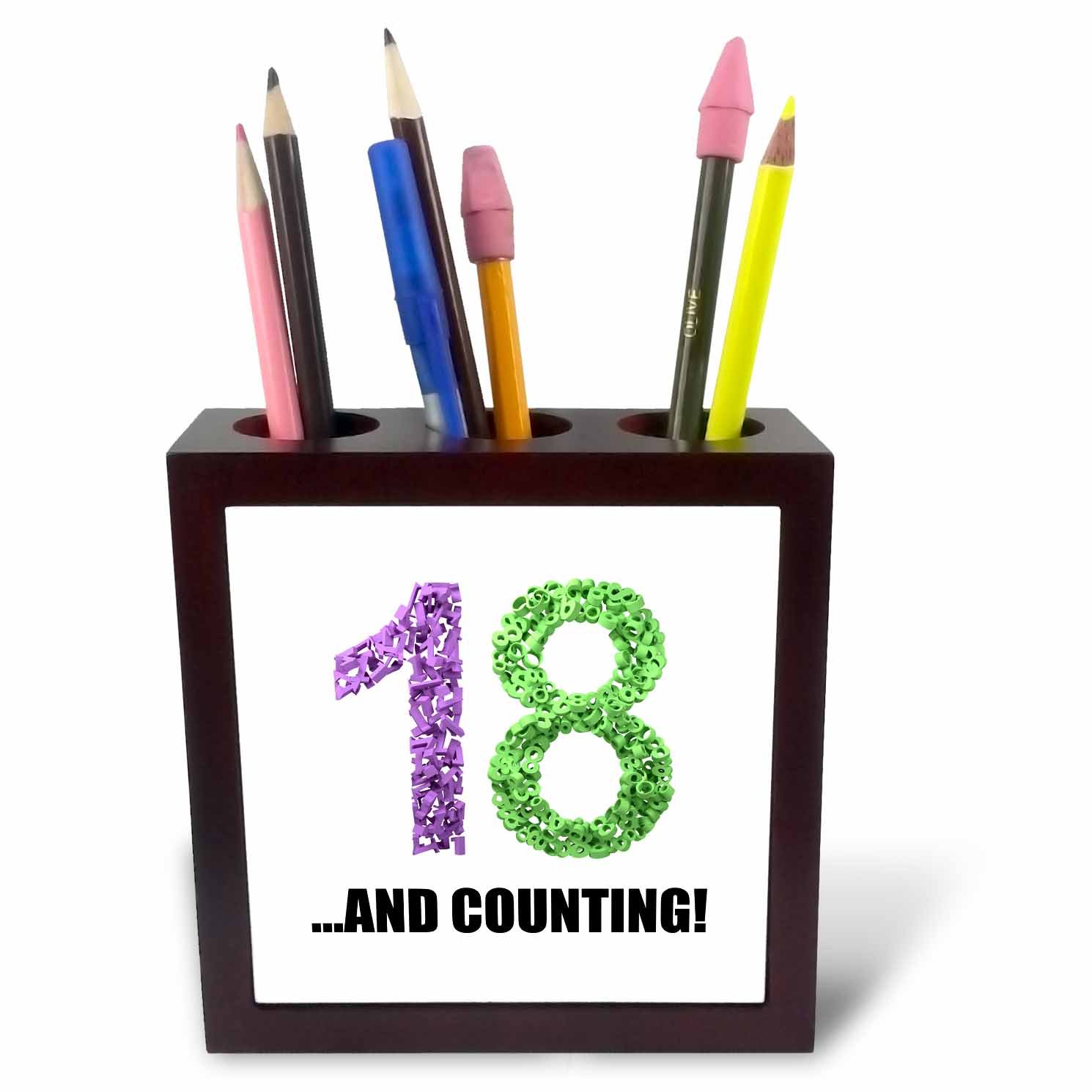 3dRose ph_238560_1 5-Inch "18th Anniversary and Counting Intricate Numbers Design" Tile Pen Holder