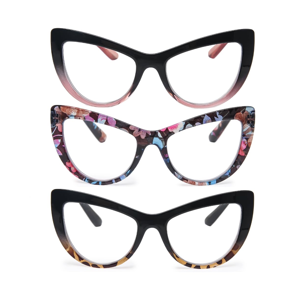 Dolarosey Oversized Reading Glasses Blue Light Blocking 3 Pack Cat Eye Computer Reader Fashion Women Designer Large Frame Glasses (2.5)