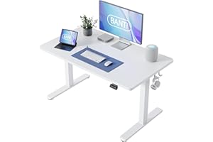 BANTI 40'' Standing Desk, Electric Stand up Height Adjustable Home Office Table, Sit Stand Desk with Splice Board, White