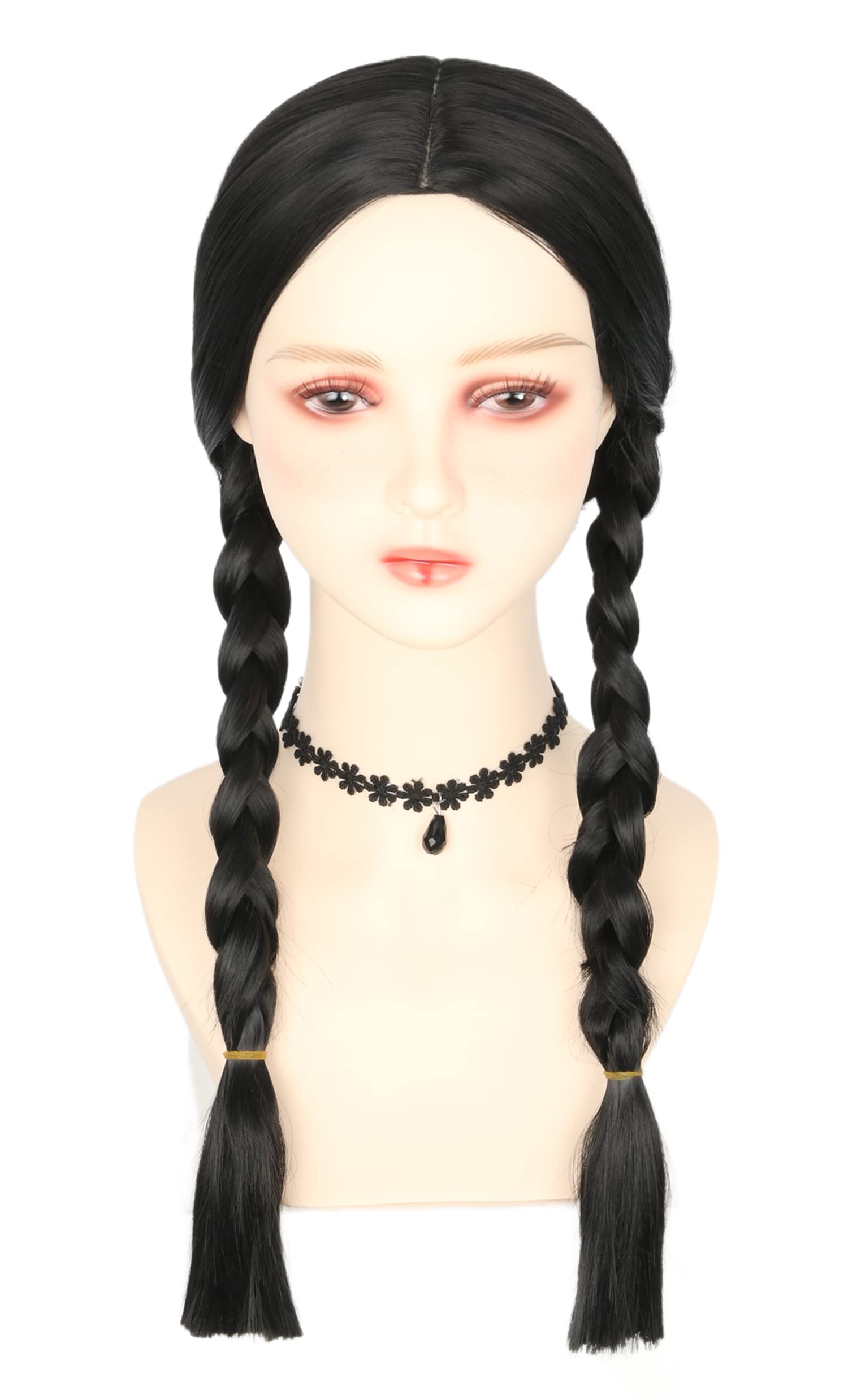 LeMarnia Black Long Braid Heat Resistant Synthetic Wig for Girls Halloween Costume Wig