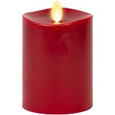 Luminara Flameless Flickering Melted Edge 3" x 4.5" Candle, Battery Operated &amp; Timer Function, Remote Ready (Sold Separately), Unscented Paraffin Burgundy Wax LED Light Pillar, Christmas Holiday D&eacute;cor