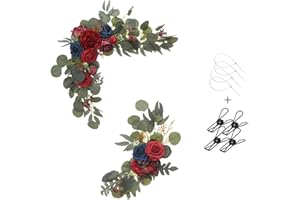 Simple polymer 2 Pcs Artificial Rose Flower Swag Artificial Peony Flower Swag Arch Decor Artificial Flower Wedding Arch Decorative Swag for Wedding Arch Wedding Welcome Sign Floral Decoration,Red