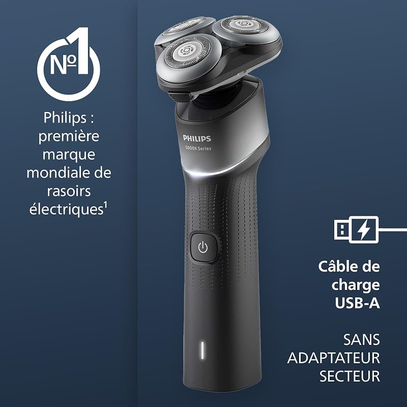 5000X Series - Rasoir électrique 100 pourcent étanche, technologie SkinProtect, tête flexible à 360°, 1 h de charge / 5 min - Charge rapide, capot de protection argenté, modèle X5004/00