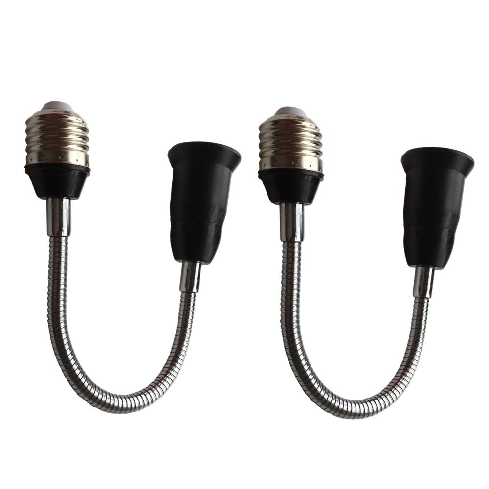 DZYDZR 2pcs Black 39cm Long Flexible Goose Neck Bulb Extender E27 to