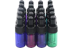 Kesell Multicolor Mini Glass Dropper Bottles, 3ml Essential Oil Glass Bottle Empty Perfume Sample Vials with Glass Eye Droppe