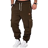 A WATERWANG Men's Fleece Cargo Sweatpants Casual Cotton Tapered Drawstring Athletic Workout Joggers Sweat Pants with Pockets