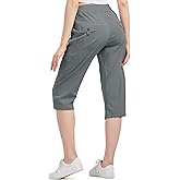 Women's Cargo Capris Hiking Pants with 6 Pockets Lightweight Quick Dry Outdoor Travel Casual Comfy Summer Pants(2032 Grey XXXL)