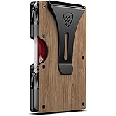 RUNBOX Minimalist Wallet for Men - Slim RFID Blocking Metal Card Holder with Money Clip, Ultra-Thin Front Pocket Design Holds Up to 15 Cards, Gifts for Men(Walnut Wood)